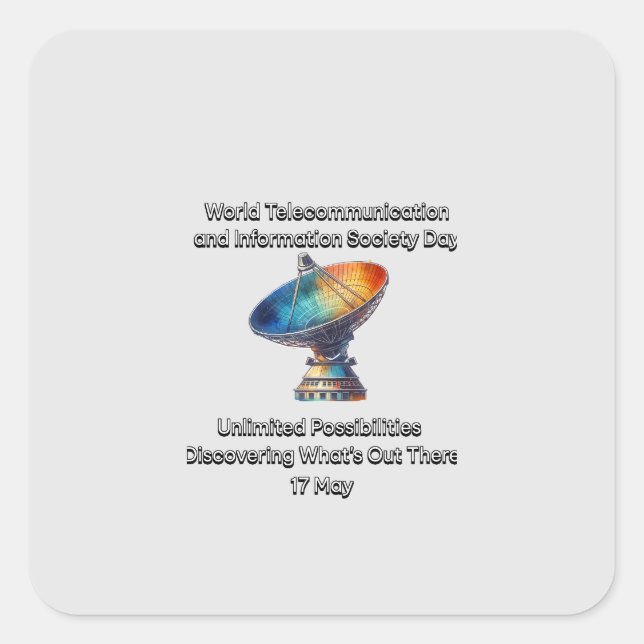 Adesivo Quadrado Dia Mundial das Telecomunicações e da Sociedade da (Frente)