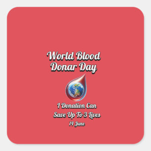 Adesivo Quadrado Dia Mundial de Doadores de Sangue. 14 de junho