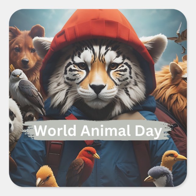 Adesivo Quadrado Dia Mundial dos Animais (Frente)