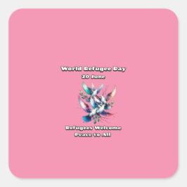 Adesivo Quadrado Dia Mundial dos Refugiados. Refugiados bem-vindos.