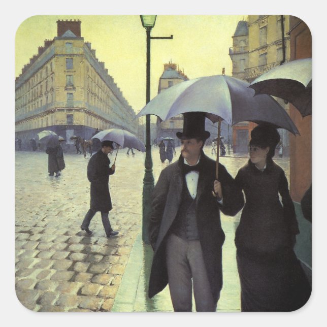 Adesivo Quadrado Dia Rainy da Rua Paris por Gustave Caillebotte (Frente)