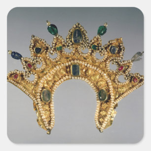 Adesivo Quadrado Diadem russo, conjunto de ouro com pérolas
