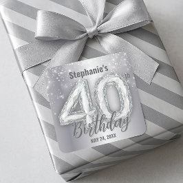 Adesivo Quadrado Diamante Prateado Deslumbrante Aniversário de 40 a