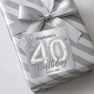 Adesivo Quadrado Diamante Prateado Deslumbrante Aniversário de 40 a
