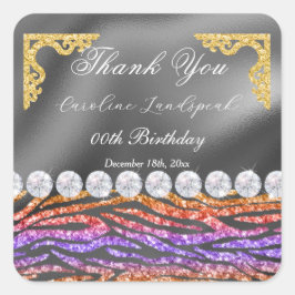 Adesivo Quadrado Diamantes e Largura Roxa Laranja Obrigado