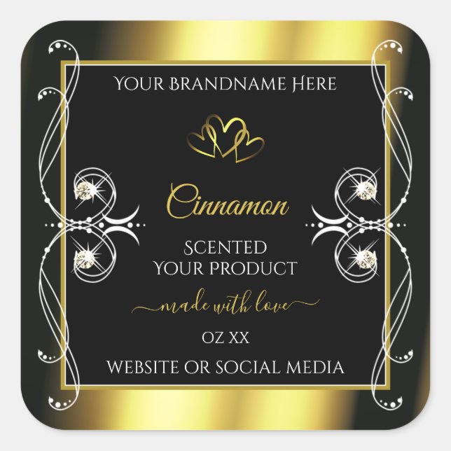 Adesivo Quadrado Diamantes glamourosos Rótulos de Produto Dourado d (Frente)