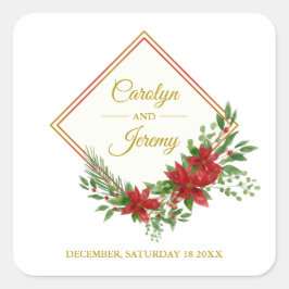 Adesivo Quadrado Diamond and Poinsettias in Gold and Red Christmas