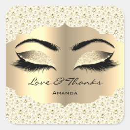 Adesivo Quadrado Diamond Dourado Lashes White Cleaner Love & Obriga