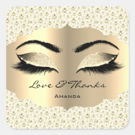 Adesivo Quadrado Diamond Dourado Lashes White Cleaner Love & Obriga