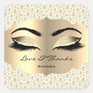Adesivo Quadrado Diamond Dourado Lashes White Cleaner Love & Obriga