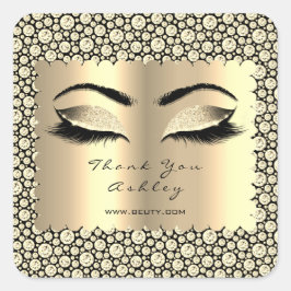 Adesivo Quadrado Diamond Sepia Glitter Dourado Lash Olhos Obrigado