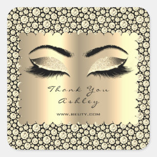 Adesivo Quadrado Diamond Sepia Glitter Dourado Lash Olhos Obrigado