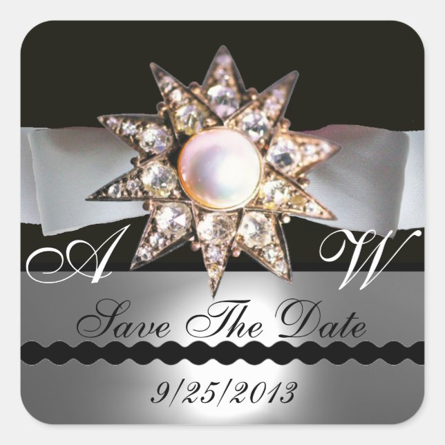 ADESIVO QUADRADO DIAMOND STARS BLACK WHITE RIBBON MONOGRAM (Frente)