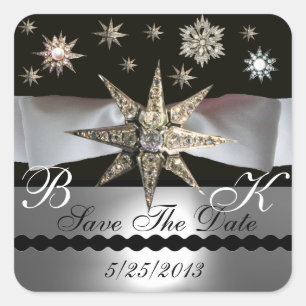 ADESIVO QUADRADO DIAMOND STARS BLACK WHITE RIBBON MONOGRAM