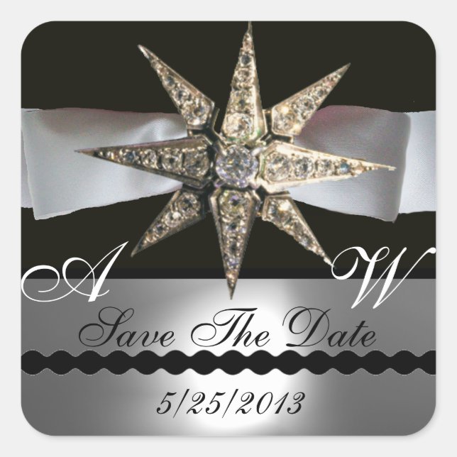 ADESIVO QUADRADO DIAMOND STARS BLACK WHITE RIBBON MONOGRAM (Frente)