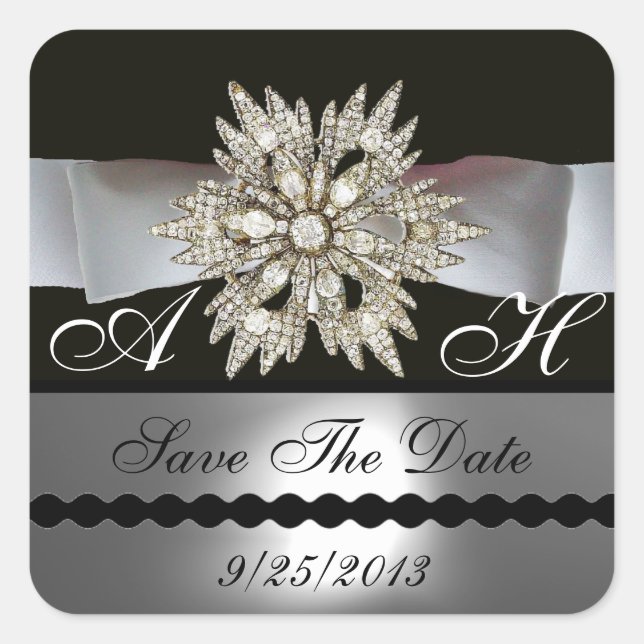 ADESIVO QUADRADO DIAMOND STARS BLACK WHITE RIBBON MONOGRAM (Frente)