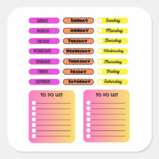 Adesivo Quadrado Dias da Semana Personalizados Coloridos Semanais P