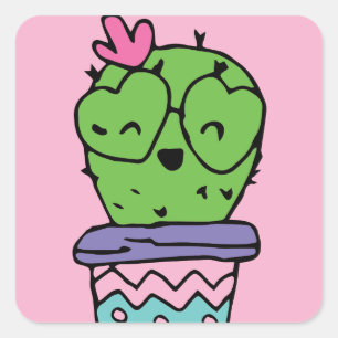 Adesivo Quadrado Dias de os namorados De Cactus Sorrindo À Mão