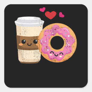 Adesivo Quadrado Dias de os namorados Engraçados De Café E Rosqui