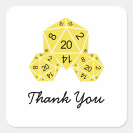 Adesivo Quadrado Dice D20 Amarelo Obrigado Stickers