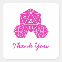Adesivo Quadrado Dice D20 Rosa, Obrigado, palitos