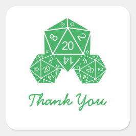 Adesivo Quadrado Dice Verde D20 Muito Obrigado