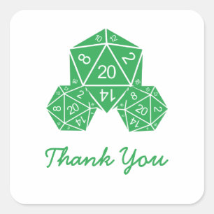 Adesivo Quadrado Dice Verde D20 Muito Obrigado