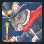 Adesivo Quadrado Dickens Christmas Scrooge Mouse Watercolor Art<br><div class="desc">"Dickens Christmas Mice No. 2 - Scrooge" Watercolor Art Square Sticker, do artista Jean Weiner "Dickens Christmas Mice No. 2 - Scrooge", apresenta um velho camundongo de cinza baleado do conto clássico A Christmas Carol. Este rato está segurando uma vela para acender seu caminho esta noite. Ele está vestindo seu...</div>