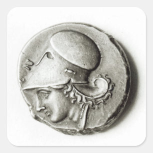 Adesivo Quadrado Didrachma de Heracles: Athena de descrição anver