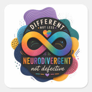 Adesivo Quadrado Diferente Não Menos, Neurodivergente Não Defeituos