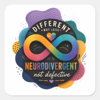 Adesivo Quadrado Diferente Não Menos, Neurodivergente Não Defeituos