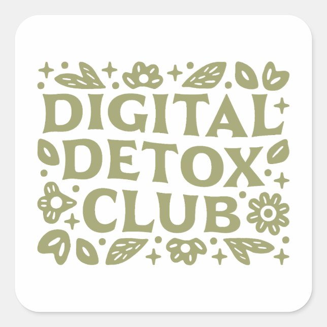 Adesivo Quadrado Digital detox club wellness girl retreat floral (Frente)