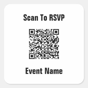 Adesivo Quadrado Digitalizar para nome de evento RSVP Texto Modelo 