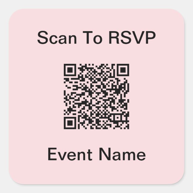 Adesivo Quadrado Digitalize o código QR para Rosa claro RSVP e Mode (Frente)