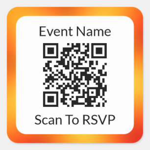 Adesivo Quadrado Digitalize o código QR para RSVP Laranja e Modelo 