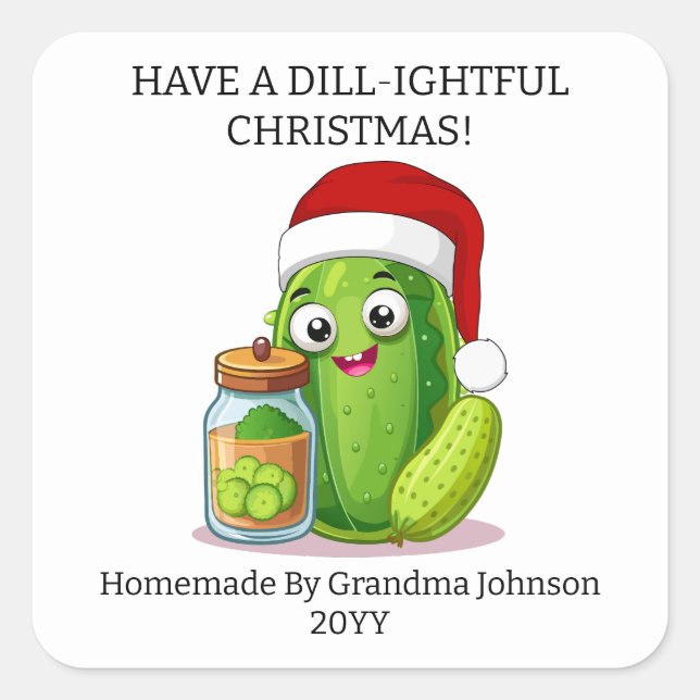 Adesivo Quadrado Dill‑ightful Christmas Pickling Jar (Frente)