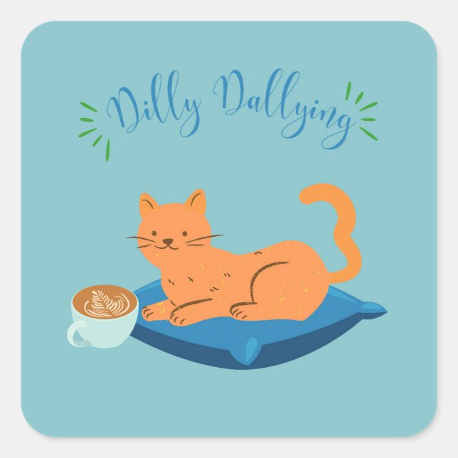 Adesivo Quadrado Dilly Dallying Orange Cat (Frente)