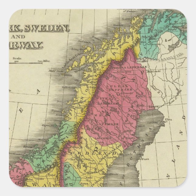 Adesivo Quadrado Dinamarca, Suecia E Noruega (Frente)