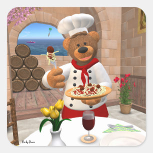 Adesivo Quadrado Dinky Bears Chef: Espaguete com Almôndegas