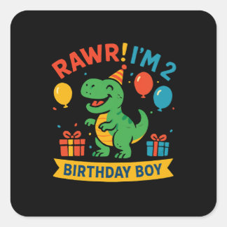 Adesivo Quadrado Dino Birthday Boy Paper Plate Design