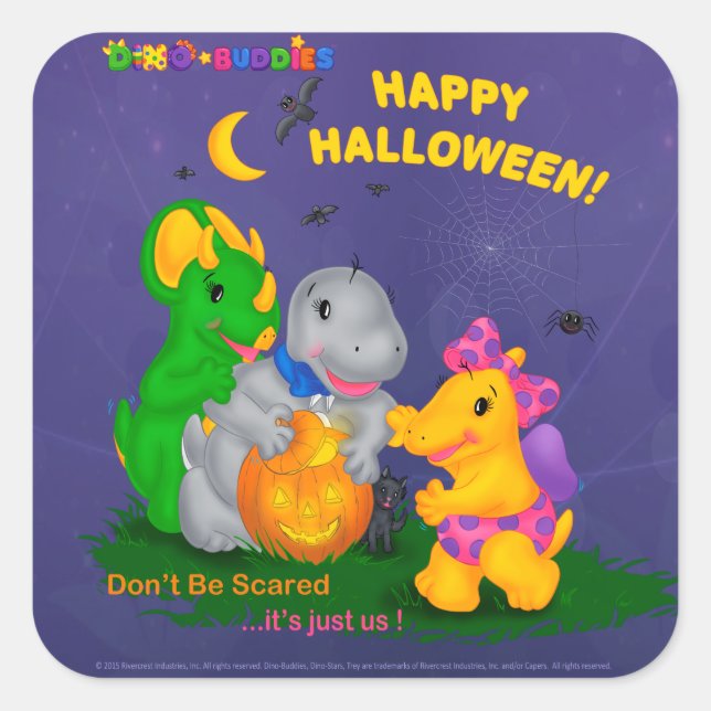 Adesivo Quadrado Dino-Buddies™ Stickers - Cena de Halloween (Frente)