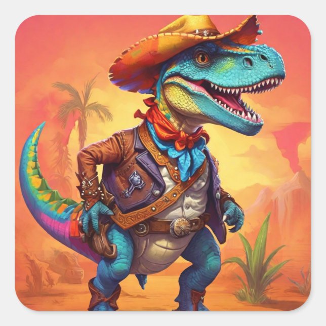Adesivo Quadrado Dino Cowboy (Frente)