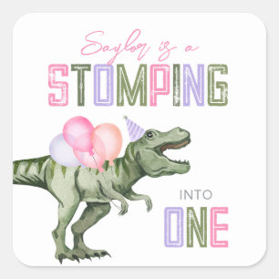 Adesivo Quadrado Dino First Festa de aniversário Stickers