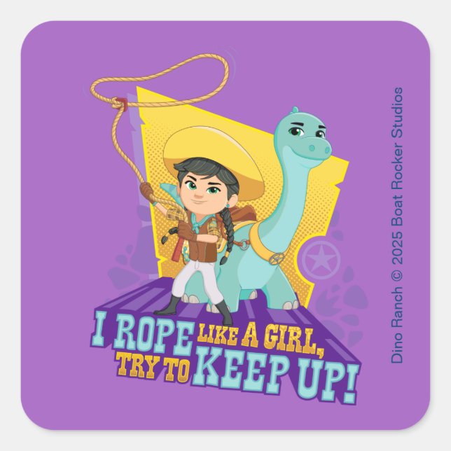 Adesivo Quadrado Dino Ranch | Min e Clover (Frente)