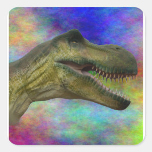 Adesivo Quadrado Dino T-Rex Dinossaur Cabeça em Fundo Colorido