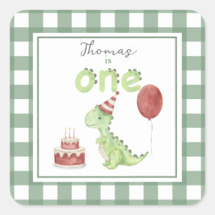Adesivo Quadrado Dinosaur aquarela 1º aniversário