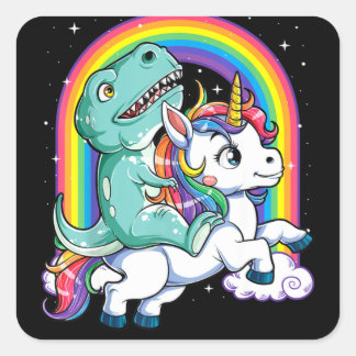 Adesivo Quadrado Dinosaur Riding Unicorn Kids Rainbow