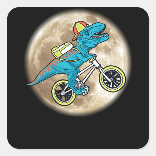 Adesivo Quadrado Dinosaurs Ride Bicycles on the Moon (Frente)