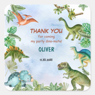 Adesivo Quadrado Dinossaur Dino T-rex Aniversário Presente Obrigado