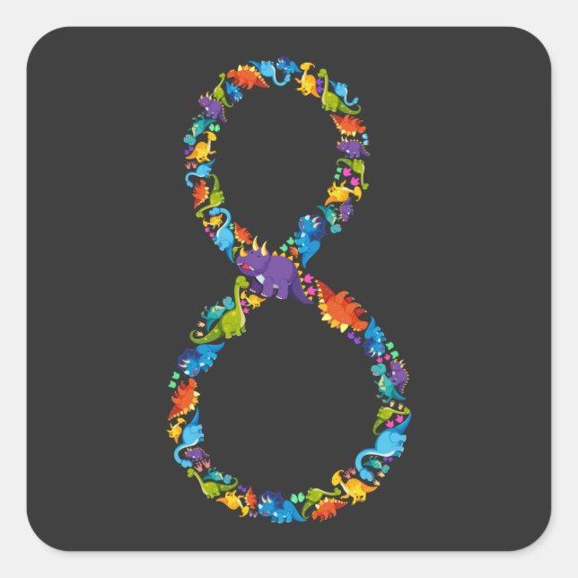 Adesivo Quadrado Dinossauro 8º aniversário para 8 anos (Frente)